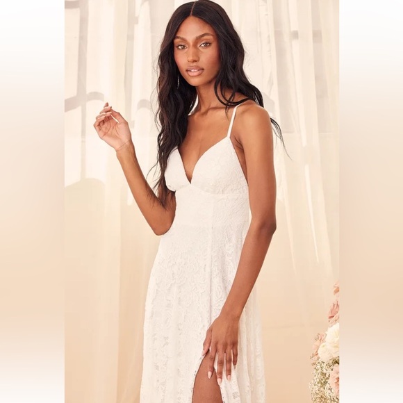 Lulus Essence of Love White Lace Maxi Dress Small | Bridal Formal Boho Wedding - Picture 2 of 11